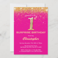 Surprise 1st Birthday Hot Pink and Gold Glitter