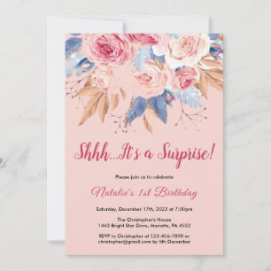 Surprise 1st Birthday Pink Botanical Floral Invitation
