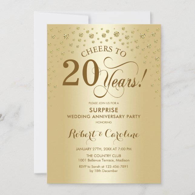 Surprise 20th Anniversary Celebration in Gold Invitation (Front)