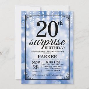 Surprise 20th Birthday Invitation Blue Glitter