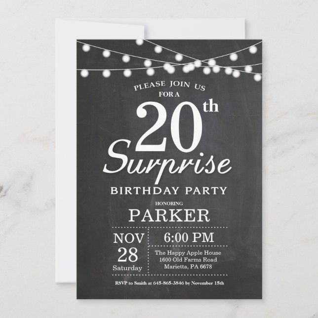Surprise 20th Birthday Invitation Chalkboard (Front)