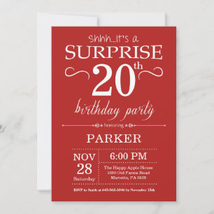 Surprise 20th Birthday Invitation Red
