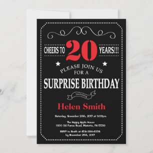 Surprise 20th Birthday Invitation Red and Black