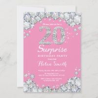 Surprise 20th Birthday PInk and Silver Diamond