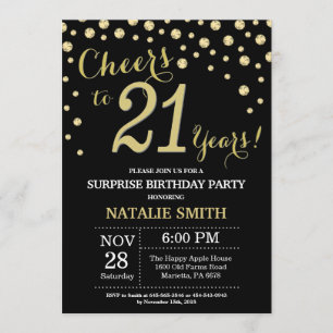 Surprise 21st Birthday Black and Gold Diamond Invitation