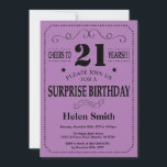 Surprise 21st Birthday Black and Purple Invitation<br><div class="desc">Surprise 21st Birthday Invitation Black and Purple Typography. Black and Purple Lilac Lavender Violet Background. Adult Birthday. Male Men or Women Birthday. Kids Boy or Girl Lady Teen Teenage Bday Invite. 13th 15th 16th 18th 20th 21st 30th 40th 50th 60th 70th 80th 90th 100th. Any Age. For further customisation, please...</div>
