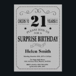 Surprise 21st Birthday Black and Silver Grey Invitation<br><div class="desc">Surprise 21st Birthday Invitation Black and Silver Grey Typography. Black and Silver Grey Grey Background. Adult Birthday. Male Men or Women Birthday. Kids Boy or Girl Lady Teen Teenage Bday Invite. 13th 15th 16th 18th 20th 21st 30th 40th 50th 60th 70th 80th 90th 100th. Any Age. For further customisation, please...</div>