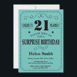 Surprise 21st Birthday Black and Teal Invitation<br><div class="desc">Surprise 21st Birthday Invitation Black and Teal Typography. Black and Teal Aqua Turquoise Background. Adult Birthday. Male Men or Women Birthday. Kids Boy or Girl Lady Teen Teenage Bday Invite. 13th 15th 16th 18th 20th 21st 30th 40th 50th 60th 70th 80th 90th 100th. Any Age. For further customisation, please click...</div>