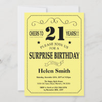 Surprise 21st Birthday Black and Yellow