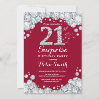 Surprise 21st Birthday Burgundy Red Silver Diamond