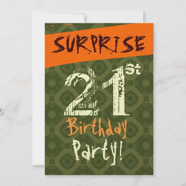 SURPRISE 21st Birthday Chocolate Green Orange W505 Invitation (Front)