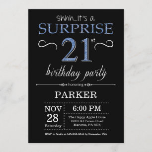 Surprise 21st Birthday Invitation Black and Blue