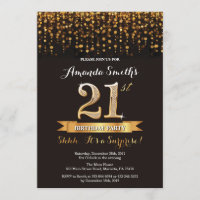 Surprise 21st Birthday Invitation Black and Gold