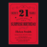Surprise 21st Birthday Invitation Black and Red<br><div class="desc">Surprise 21st Birthday Invitation Black and Red Typography. Black and Red Background. Adult Birthday. Male Men or Women Birthday. Kids Boy or Girl Lady Teen Teenage Bday Invite. 13th 15th 16th 18th 20th 21st 30th 40th 50th 60th 70th 80th 90th 100th. Any Age. For further customisation, please click the "Customise...</div>