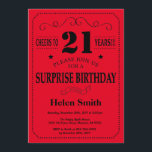 Surprise 21st Birthday Invitation Black and Red<br><div class="desc">Surprise 21st Birthday Invitation Black and Red Typography. Black and Red Background. Adult Birthday. Male Men or Women Birthday. Kids Boy or Girl Lady Teen Teenage Bday Invite. 13th 15th 16th 18th 20th 21st 30th 40th 50th 60th 70th 80th 90th 100th. Any Age. For further customisation, please click the "Customise...</div>
