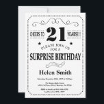 Surprise 21st Birthday Invitation Black and White<br><div class="desc">Surprise 21st Birthday Invitation Black and White Typography. Black and White Background. Adult Birthday. Male Men or Women Birthday. Kids Boy or Girl Lady Teen Teenage Bday Invite. 13th 15th 16th 18th 20th 21st 30th 40th 50th 60th 70th 80th 90th 100th. Any Age. For further customisation, please click the "Customise...</div>