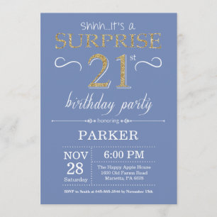 Surprise 21st Birthday Invitation Blue and Gold