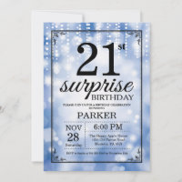 Surprise 21st Birthday Invitation Blue Glitter