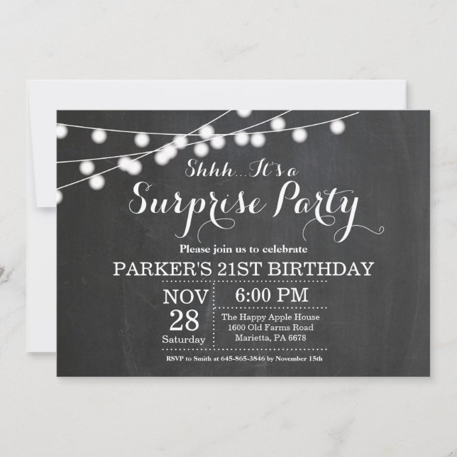 Surprise 21st Birthday Invitation Chalkboard (Front)