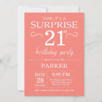 Surprise 21st Birthday Invitation Coral