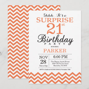 Surprise 21st Birthday Invitation Coral Chevron