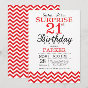 Surprise 21st Birthday Invitation Red Chevron