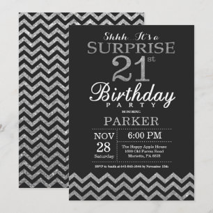 Surprise 21st Birthday Invitation Silver Glitter