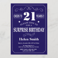 Surprise 21st Birthday Navy Blue and White