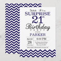 Surprise 21st Birthday Navy Blue Chevron