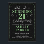 Surprise 21st Birthday Party - Black Green Invitation<br><div class="desc">Surprise 21st Birthday Party Invitation.
Simple classy design in black,  green and white. Featuring an elegant script font. Surprise bday celebration for man or woman. Can be customized into any age!</div>