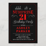 Surprise 21st Birthday Party - Black Red White Invitation<br><div class="desc">Surprise 21st Birthday Party Invitation.
Simple classy design in black,  red and white. Featuring an elegant script font. Surprise bday celebration for man or woman. Can be customized into any age!</div>