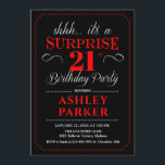 Surprise 21st Birthday Party - Black Red White Invitation<br><div class="desc">Surprise 21st Birthday Party Invitation.
Simple classy design in black,  red and white. Featuring an elegant script font. Surprise bday celebration for man or woman. Can be customized into any age!</div>