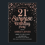 Surprise 21st Birthday Party - Black & Rose Gold Invitation<br><div class="desc">Surprise 21st Birthday Party Invitation.
Elegant design in black and faux glitter rose gold. Features stylish script font and confetti. Message me if you need custom age.</div>