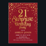 Surprise 21st Birthday Party - Red & Gold Invitation<br><div class="desc">Surprise 21st Birthday Party Invitation.
Elegant design in dark red and faux glitter gold. Features stylish script font and confetti. Message me if you need custom age.</div>