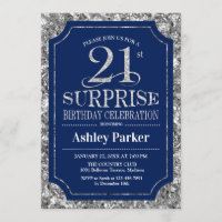 Surprise 21st Birthday Party - Silver Navy Blue
