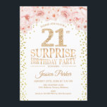 Surprise 21st Birthday Party - White Gold Pink Invitation<br><div class="desc">Surprise 21st Birthday Party Invitation.
Elegant design in faux glitter gold,  white and pink. Features confetti,  script font and watercolor blush pink flowers. Message me if you need further customization.</div>