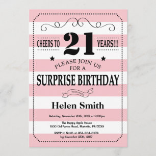 Surprise 21st Birthday Pink and White Stripes Invitation
