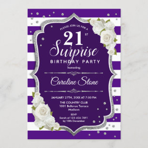 Surprise 21st Birthday - Purple Silver White Invitation