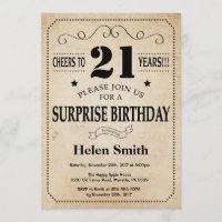 Surprise 21st Birthday Rustic Vintage Retro