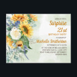 Surprise 21st Birthday Sunflowers Eucalyptus Postcard<br><div class="desc">Elegant,  country-style yellow sunflowers and green leaves Surprise 21st birthday party invitation for women.  You can customise the text on this card for a birthday party for any age you are celebrating</div>