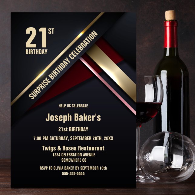 Surprise 21st Gold Type Birthday Party Invitation (Creator Uploaded)