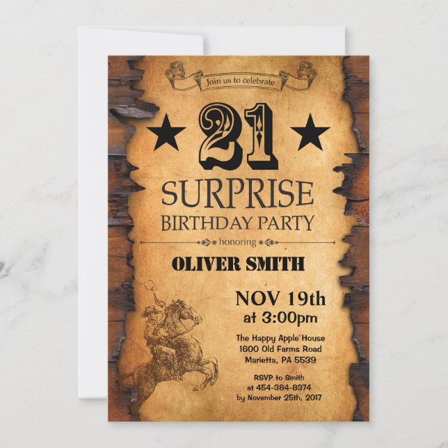 Surprise 21st Western Birthday Invitation (Front)