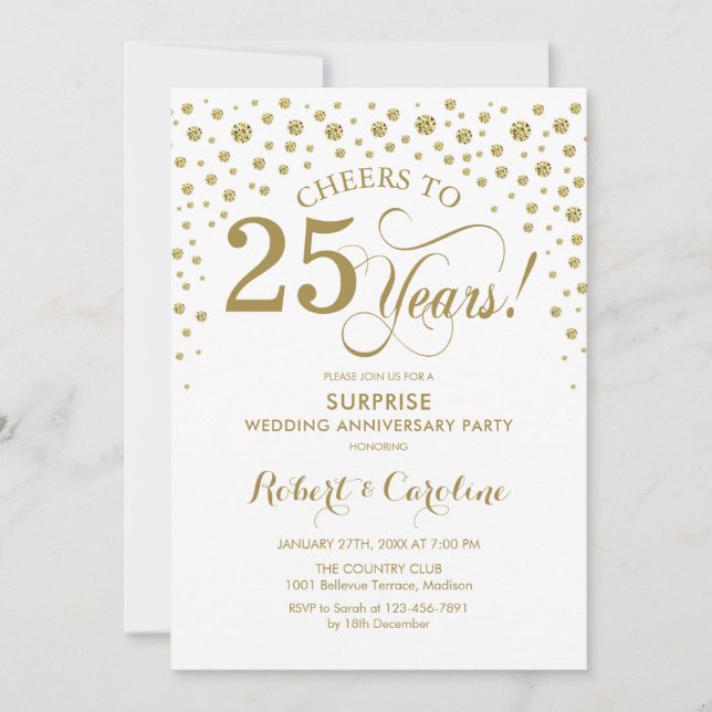 Surprise 25th Anniversary Celebration - White Gold Invitation (Front)