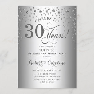Surprise 25th Anniversary Party Silver Elegant Invitation
