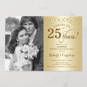 Surprise 25th Anniversary with Photo Gold Elegant Invitation