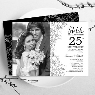 Surprise 25th Anniversary With Photo White Black Invitation