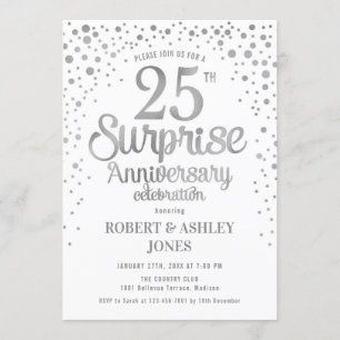 Surprise 25th Wedding Anniversary - Silver & White Invitation