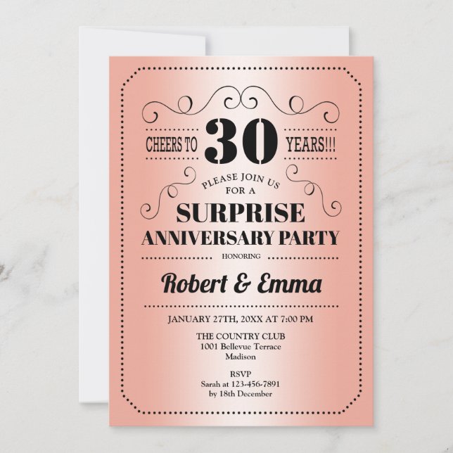Surprise 30th Anniversary Party - Coral Invitation (Front)