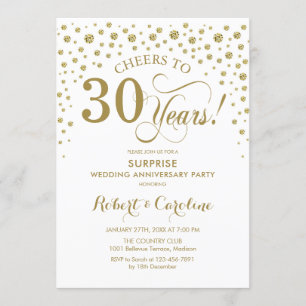 Surprise 30th Anniversary Party White Gold Elegant Invitation