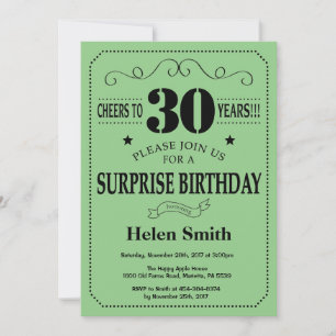 Surprise 30th Birthday Black and Green Invitation